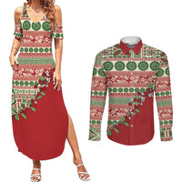 Fiji Marau na Kerisimasi Couples Matching Summer Maxi Dress and Long Sleeve Button Shirt Red Tagimoucia Tapa Masi Tribal - Polynesian Pride