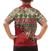 Fiji Marau na Kerisimasi Family Matching Long Sleeve Bodycon Dress and Hawaiian Shirt Red Tagimoucia Tapa Masi Tribal - Polynesian Pride