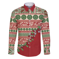 Fiji Marau na Kerisimasi Family Matching Long Sleeve Bodycon Dress and Hawaiian Shirt Red Tagimoucia Tapa Masi Tribal - Polynesian Pride