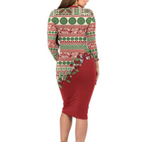 Fiji Marau na Kerisimasi Family Matching Long Sleeve Bodycon Dress and Hawaiian Shirt Red Tagimoucia Tapa Masi Tribal - Polynesian Pride