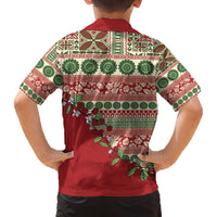 Fiji Marau na Kerisimasi Family Matching Off The Shoulder Long Sleeve Dress and Hawaiian Shirt Red Tagimoucia Tapa Masi Tribal - Polynesian Pride