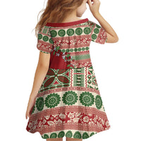 Fiji Marau na Kerisimasi Family Matching Off The Shoulder Long Sleeve Dress and Hawaiian Shirt Red Tagimoucia Tapa Masi Tribal - Polynesian Pride