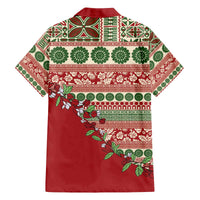 Fiji Marau na Kerisimasi Family Matching Off The Shoulder Long Sleeve Dress and Hawaiian Shirt Red Tagimoucia Tapa Masi Tribal - Polynesian Pride