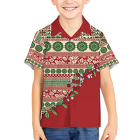 Fiji Marau na Kerisimasi Family Matching Off The Shoulder Long Sleeve Dress and Hawaiian Shirt Red Tagimoucia Tapa Masi Tribal - Polynesian Pride