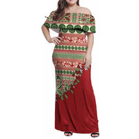 Fiji Marau na Kerisimasi Family Matching Off Shoulder Maxi Dress and Hawaiian Shirt Red Tagimoucia Tapa Masi Tribal - Polynesian Pride