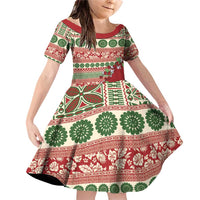 Fiji Marau na Kerisimasi Family Matching Off Shoulder Short Dress and Hawaiian Shirt Red Tagimoucia Tapa Masi Tribal - Polynesian Pride