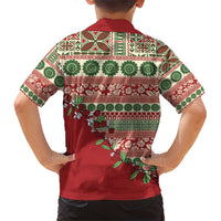 Fiji Marau na Kerisimasi Family Matching Short Sleeve Bodycon Dress and Hawaiian Shirt Red Tagimoucia Tapa Masi Tribal - Polynesian Pride