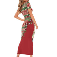 Fiji Marau na Kerisimasi Family Matching Short Sleeve Bodycon Dress and Hawaiian Shirt Red Tagimoucia Tapa Masi Tribal - Polynesian Pride