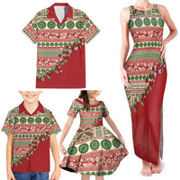 Fiji Marau na Kerisimasi Family Matching Tank Maxi Dress and Hawaiian Shirt Red Tagimoucia Tapa Masi Tribal - Polynesian Pride