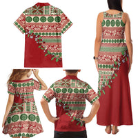 Fiji Marau na Kerisimasi Family Matching Tank Maxi Dress and Hawaiian Shirt Red Tagimoucia Tapa Masi Tribal - Polynesian Pride