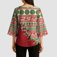 Fiji Marau na Kerisimasi Kimono Sleeve Blouse Red Tagimoucia Tapa Masi Tribal LT9 - Polynesian Pride