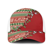 Fiji Marau na Kerisimasi Mesh Trucker Cap Red Tagimoucia Tapa Masi Tribal LT9 One Size White Red - Polynesian Pride