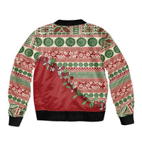 Fiji Marau na Kerisimasi Sleeve Zip Bomber Jacket Red Tagimoucia Tapa Masi Tribal - Polynesian Pride