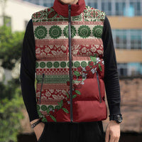 Fiji Marau na Kerisimasi Sleeveless Puffer Jacket Red Tagimoucia Tapa Masi Tribal LT9 - Polynesian Pride