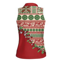 Fiji Marau na Kerisimasi Women Sleeveless Polo Shirt Red Tagimoucia Tapa Masi Tribal - Polynesian Pride