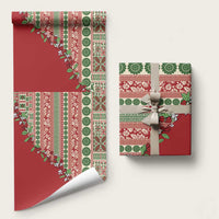 Fiji Marau na Kerisimasi Wrapping Paper Red Tagimoucia Tapa Masi Tribal LT9 58" × 23" Red - Polynesian Pride