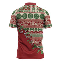 Fiji Marau na Kerisimasi Zipper Polo Shirt Red Tagimoucia Tapa Masi Tribal - Polynesian Pride