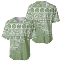 Fiji Marau na Kerisimasi Baseball Jersey Sage Green Tagimoucia Tapa Masi Tribal - Polynesian Pride