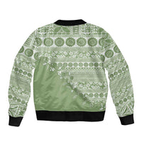 Fiji Marau na Kerisimasi Bomber Jacket Sage Green Tagimoucia Tapa Masi Tribal LT9 - Polynesian Pride