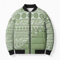 Fiji Marau na Kerisimasi Bomber Puffer Jacket Sage Green Tagimoucia Tapa Masi Tribal LT9 Unisex Green - Polynesian Pride