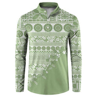 Fiji Marau na Kerisimasi Button Sweatshirt Sage Green Tagimoucia Tapa Masi Tribal LT9 Green - Polynesian Pride