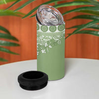 Fiji Marau na Kerisimasi 4 in 1 Can Cooler Tumbler Sage Green Tagimoucia Tapa Masi Tribal - Polynesian Pride