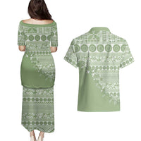 Fiji Marau na Kerisimasi Couples Matching Puletasi and Hawaiian Shirt Sage Green Tagimoucia Tapa Masi Tribal - Polynesian Pride