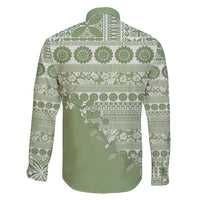 Fiji Marau na Kerisimasi Family Matching Long Sleeve Bodycon Dress and Hawaiian Shirt Sage Green Tagimoucia Tapa Masi Tribal - Polynesian Pride