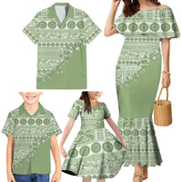 Fiji Marau na Kerisimasi Family Matching Mermaid Dress and Hawaiian Shirt Sage Green Tagimoucia Tapa Masi Tribal - Polynesian Pride