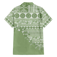 Fiji Marau na Kerisimasi Family Matching Off Shoulder Maxi Dress and Hawaiian Shirt Sage Green Tagimoucia Tapa Masi Tribal - Polynesian Pride
