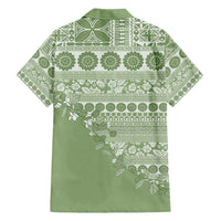 Fiji Marau na Kerisimasi Family Matching Off Shoulder Short Dress and Hawaiian Shirt Sage Green Tagimoucia Tapa Masi Tribal - Polynesian Pride