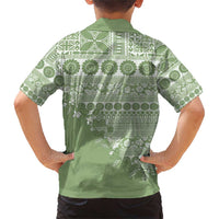 Fiji Marau na Kerisimasi Family Matching Short Sleeve Bodycon Dress and Hawaiian Shirt Sage Green Tagimoucia Tapa Masi Tribal - Polynesian Pride