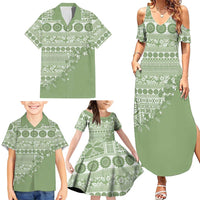 Fiji Marau na Kerisimasi Family Matching Summer Maxi Dress and Hawaiian Shirt Sage Green Tagimoucia Tapa Masi Tribal - Polynesian Pride