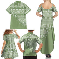 Fiji Marau na Kerisimasi Family Matching Summer Maxi Dress and Hawaiian Shirt Sage Green Tagimoucia Tapa Masi Tribal - Polynesian Pride
