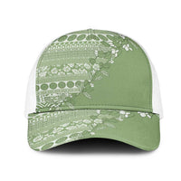 Fiji Marau na Kerisimasi Mesh Trucker Cap Sage Green Tagimoucia Tapa Masi Tribal LT9 One Size White Green - Polynesian Pride