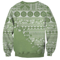 Fiji Marau na Kerisimasi Sweatshirt Sage Green Tagimoucia Tapa Masi Tribal LT9 - Polynesian Pride