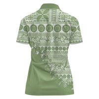 Fiji Marau na Kerisimasi Women Polo Shirt Sage Green Tagimoucia Tapa Masi Tribal - Polynesian Pride
