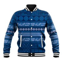 Fiji Marau na Kerisimasi Baseball Jacket Blue Tapa Masi Inspired Christmas LT9 Unisex Blue - Polynesian Pride