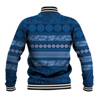 Fiji Marau na Kerisimasi Baseball Jacket Blue Tapa Masi Inspired Christmas LT9 - Polynesian Pride