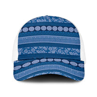 Fiji Marau na Kerisimasi Baseball Net Cap Blue Tapa Masi Inspired Christmas LT9 One Size White Blue - Polynesian Pride