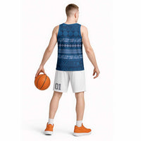Fiji Marau na Kerisimasi Basketball Jersey Blue Tapa Masi Inspired Christmas LT9 - Polynesian Pride