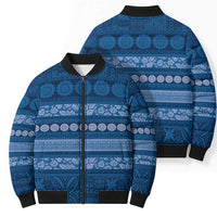 Fiji Marau na Kerisimasi Bomber Puffer Jacket Blue Tapa Masi Inspired Christmas LT9 - Polynesian Pride