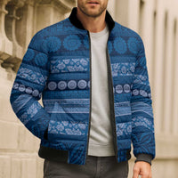 Fiji Marau na Kerisimasi Bomber Puffer Jacket Blue Tapa Masi Inspired Christmas LT9 - Polynesian Pride