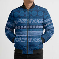 Fiji Marau na Kerisimasi Bomber Puffer Jacket Blue Tapa Masi Inspired Christmas LT9 - Polynesian Pride