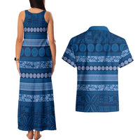 Fiji Marau na Kerisimasi Couples Matching Tank Maxi Dress and Hawaiian Shirt Blue Tapa Masi Inspired Christmas - Polynesian Pride