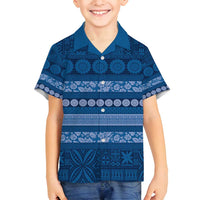 Fiji Marau na Kerisimasi Family Matching Long Sleeve Bodycon Dress and Hawaiian Shirt Blue Tapa Masi Inspired Christmas - Polynesian Pride