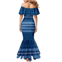 Fiji Marau na Kerisimasi Family Matching Mermaid Dress and Hawaiian Shirt Blue Tapa Masi Inspired Christmas - Polynesian Pride