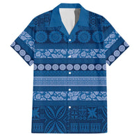 Fiji Marau na Kerisimasi Family Matching Off Shoulder Short Dress and Hawaiian Shirt Blue Tapa Masi Inspired Christmas - Polynesian Pride