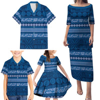 Fiji Marau na Kerisimasi Family Matching Puletasi and Hawaiian Shirt Blue Tapa Masi Inspired Christmas - Polynesian Pride
