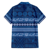 Fiji Marau na Kerisimasi Family Matching Short Sleeve Bodycon Dress and Hawaiian Shirt Blue Tapa Masi Inspired Christmas - Polynesian Pride